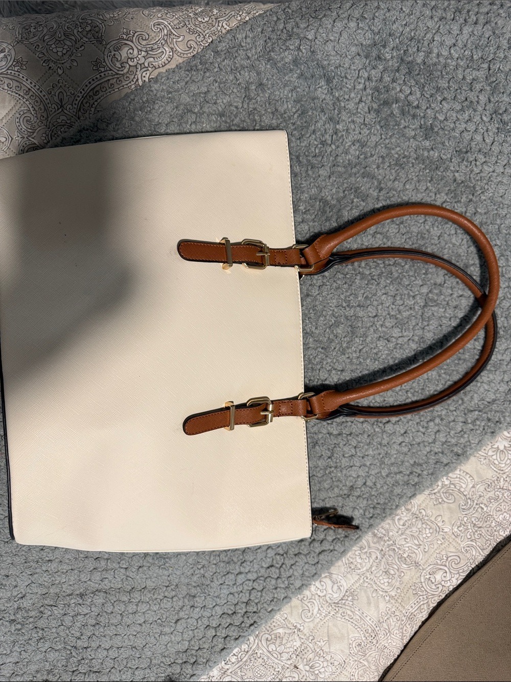 Classic Cream Tote with Tan Handles